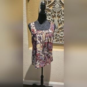 MOSSIMO WOMAN'S RUST COLOR PAISLEY PRINT SHEER BOHEMIAN MEDIUM TANK